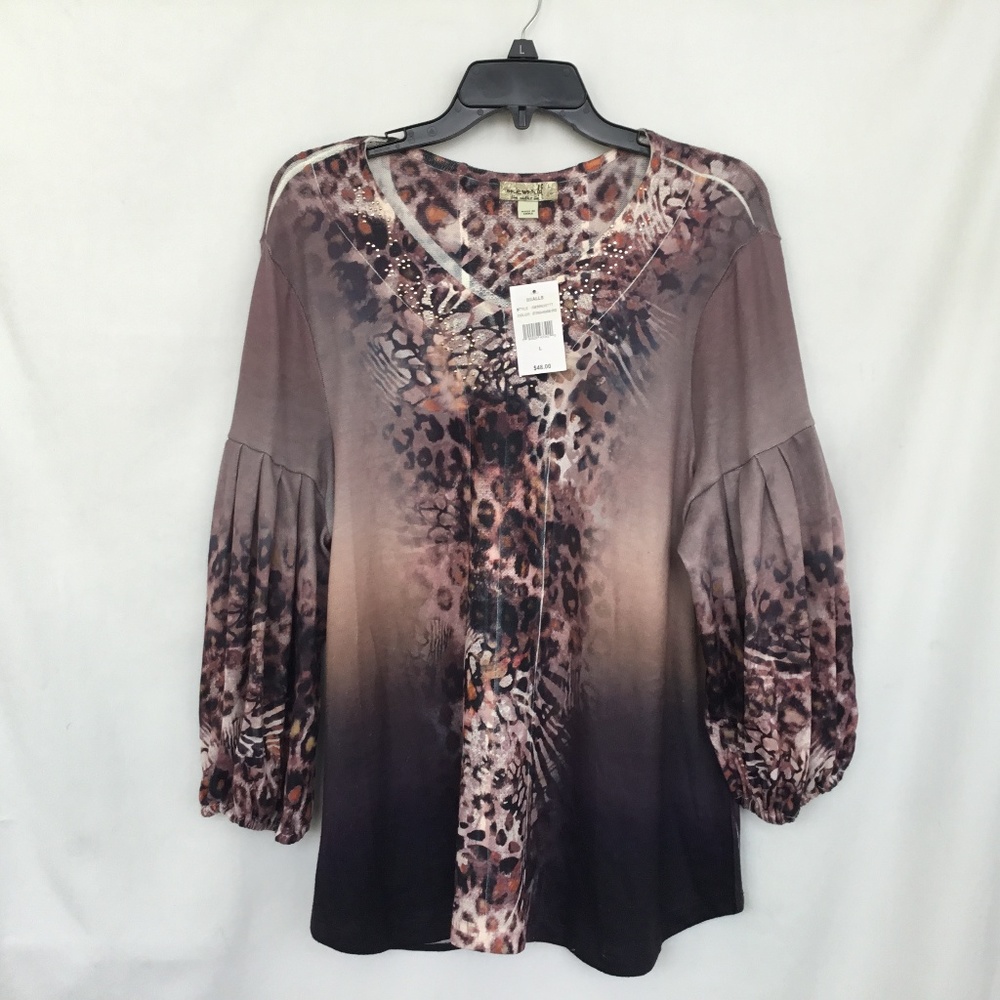 Top Women's One World L Large Gray Taupe Knit NWT - Picture 2 of 8